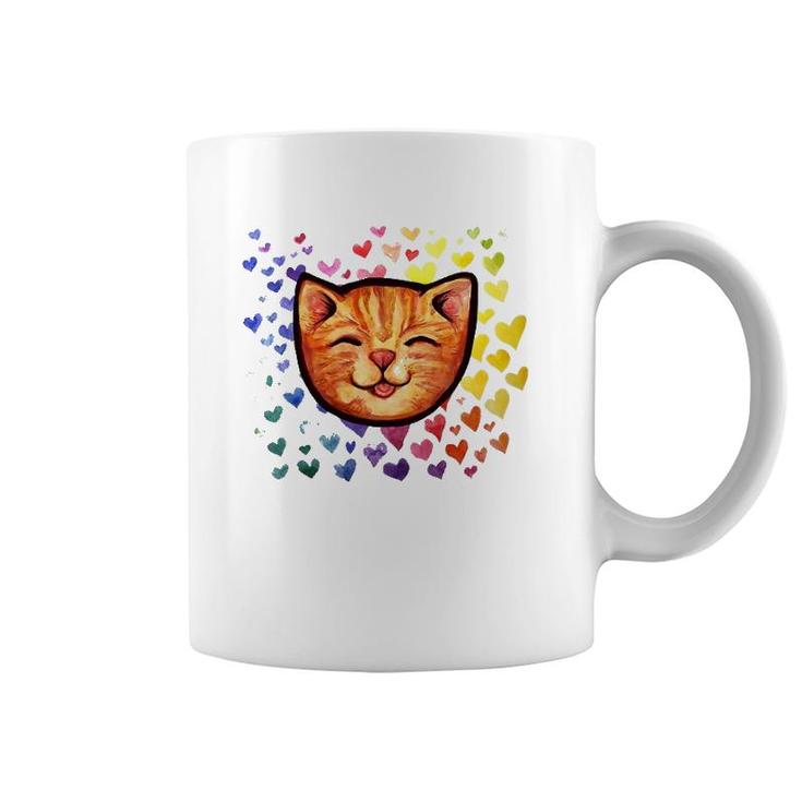 Happy Orange Tabby Cat Rainbow Coffee Mug