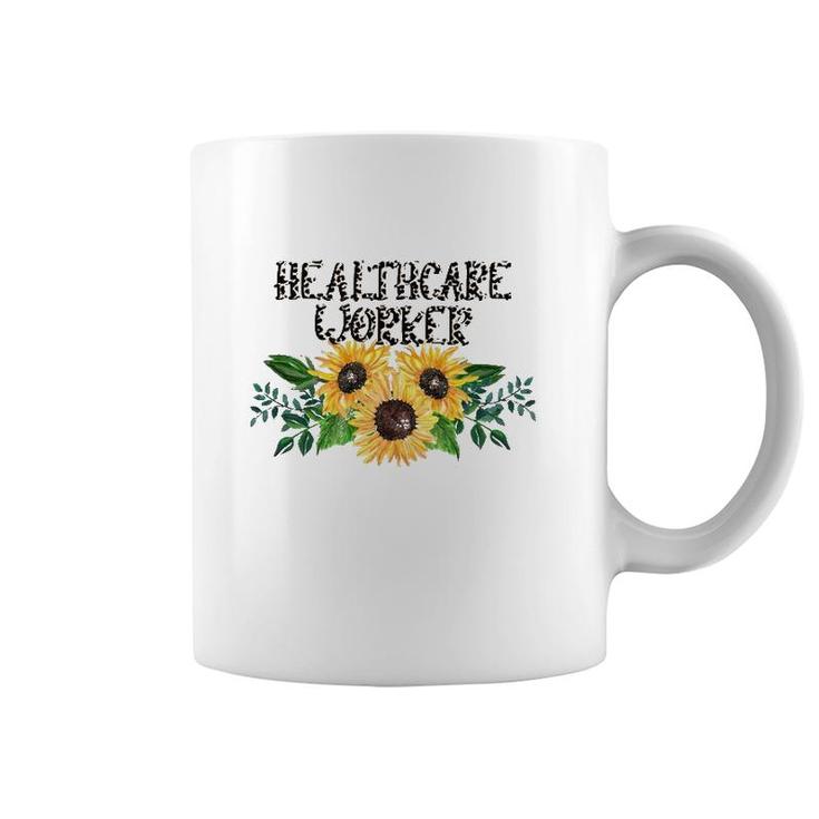 Healthcare Worker Leopard Text Sunflower Nurse Doctor Gift Coffee Mug