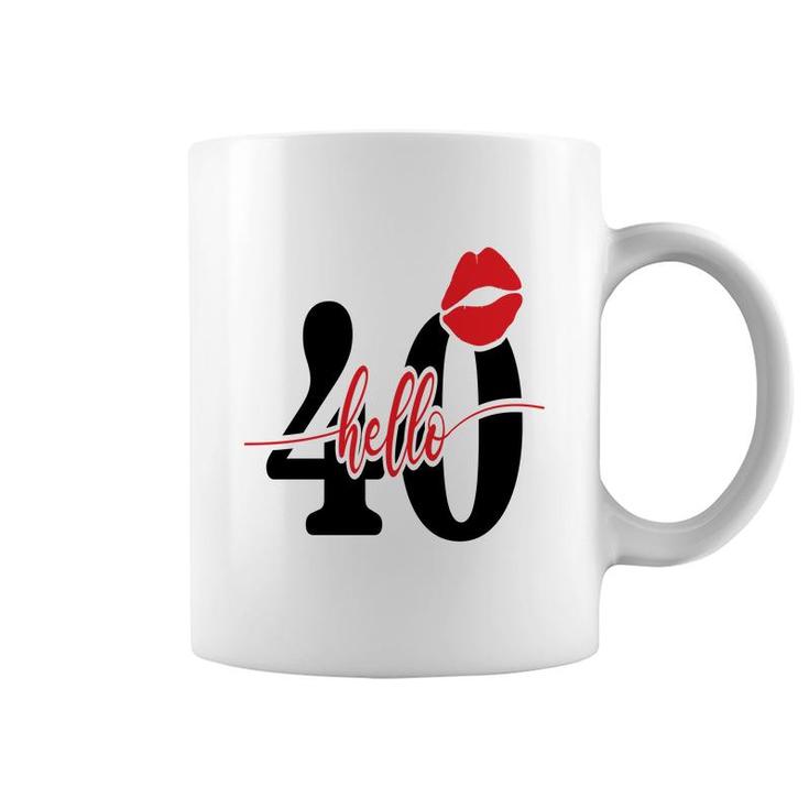 Hello 40 Red Lips Happy 40Th Birthday Coffee Mug