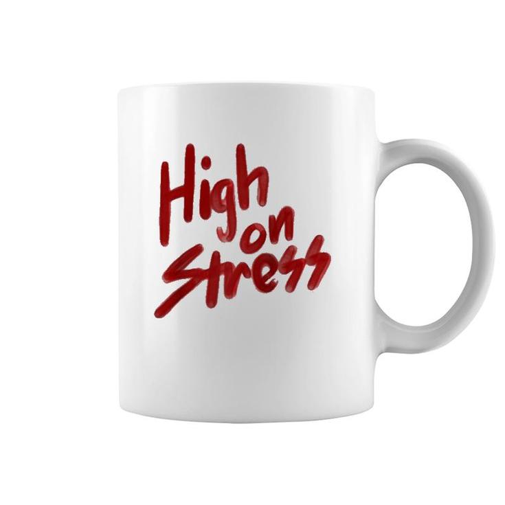 High On Stress Retro Red Spraypaint Graphic Raglan Baseball Tee Coffee Mug