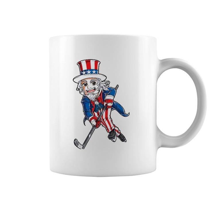 Hockey American Flag 4Th Of July Kids Boys Uncle Sam Coffee Mug