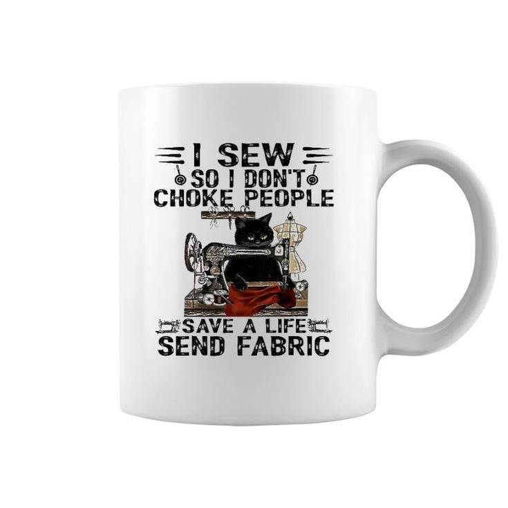 I Sew So I Don't Choke People  Sewing Machine Black Cat  Coffee Mug