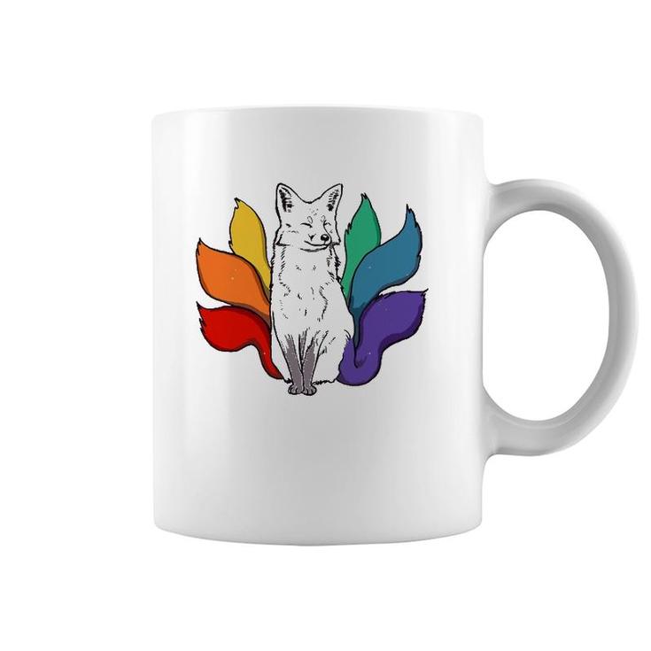 Japanese Kitsune Fox With Rainbow Tails, Lgbt Gay Pride Coffee Mug
