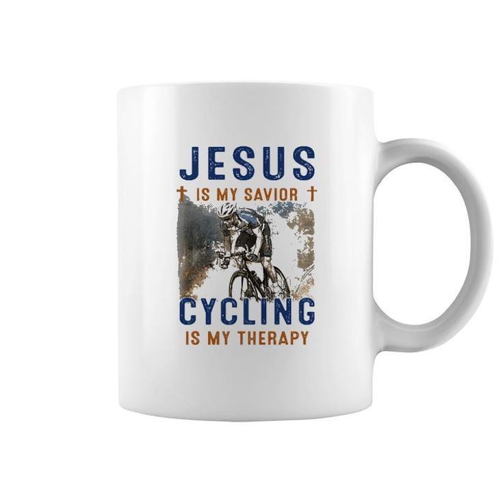 Jesus Is My Savior Cycling Is My Therapy Coffee Mug