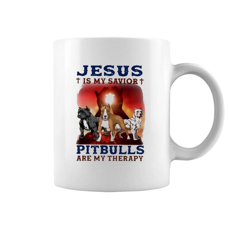 Jesus Is My Savior Pitbulls Are My Therapy Cross Coffee Mug