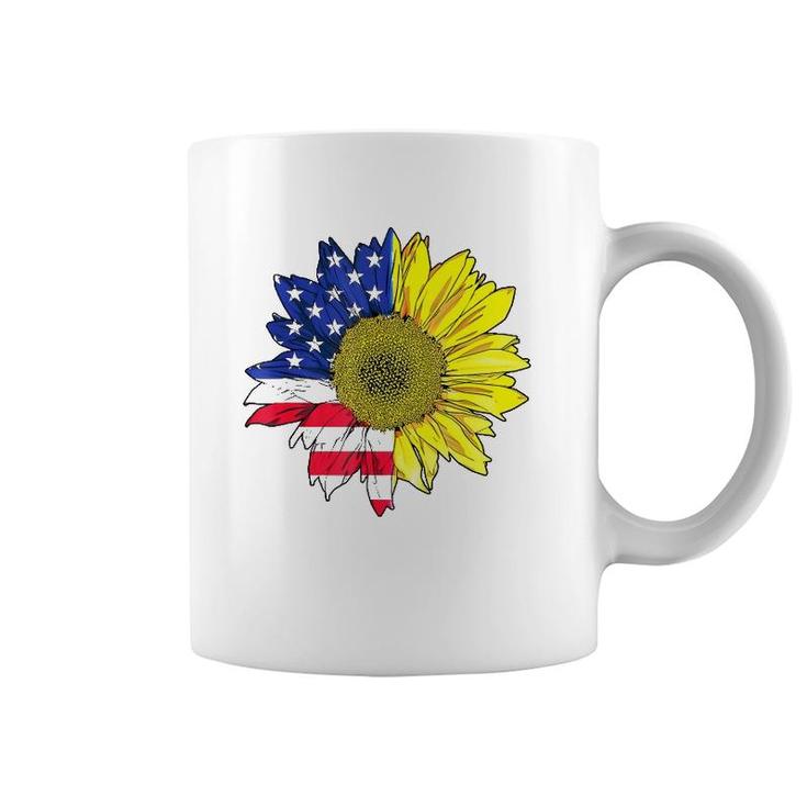 July 4 Sunflower Painting American Flag Graphic Plus Size Coffee Mug