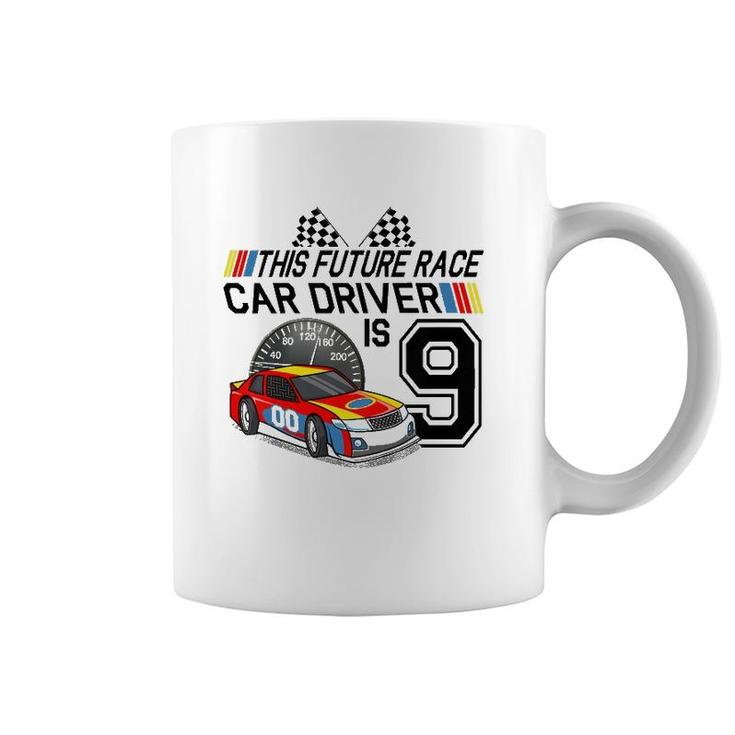 Kids 9 Years Old Race Car Birthday 9Th Stock Car Racing Party Gift Coffee Mug