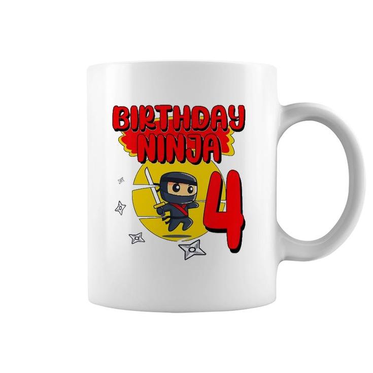 Kids Birthday Ninja 4 Years Old Bday Party Gift For Little Ninja Coffee Mug