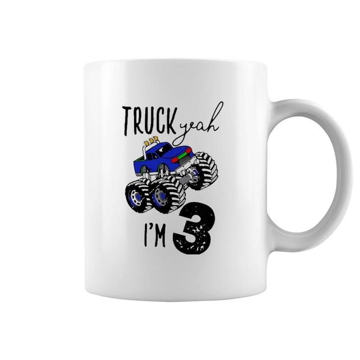 Kids Truck Yeah I'm 3 Monster Truck Birthday Boy Car 3Rd Three 3T Coffee Mug