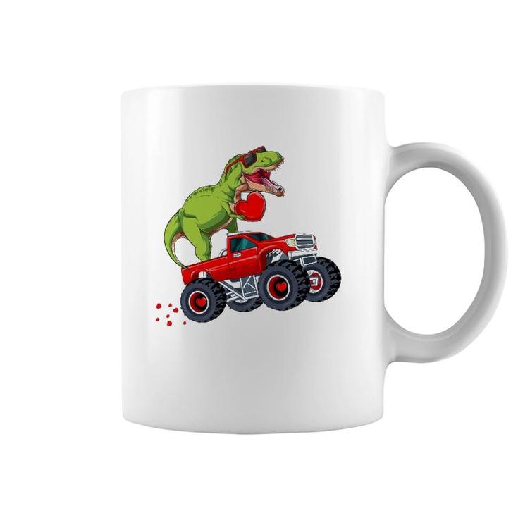 Kids Valentine's Day T Rex Riding Monster Truck Funny Toddler Coffee Mug
