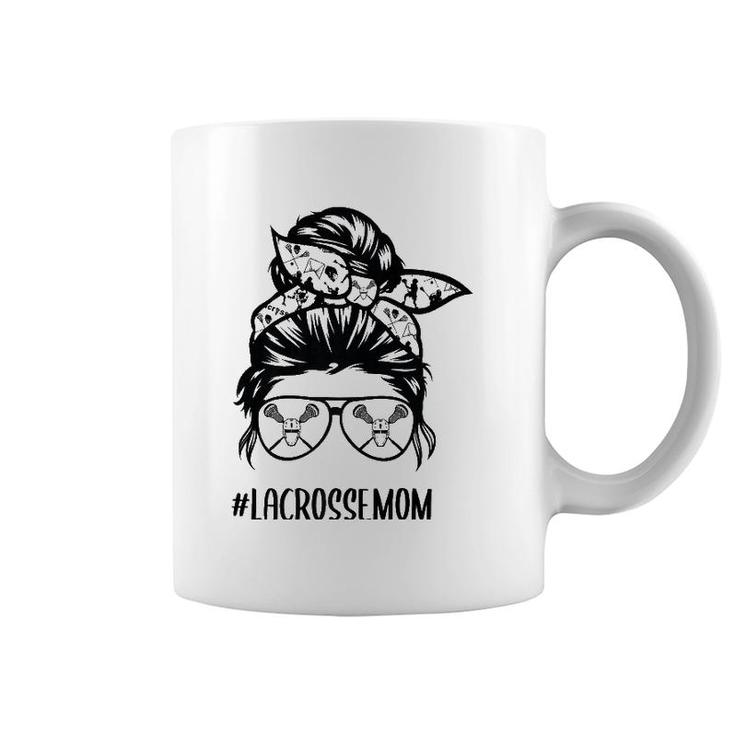 Lacrosse Mom Messy Bun Hair Glasses Premium Coffee Mug