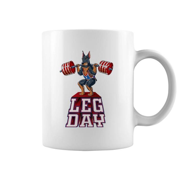 Leg Day Doberman Weight Lifting Squat Gym Coffee Mug