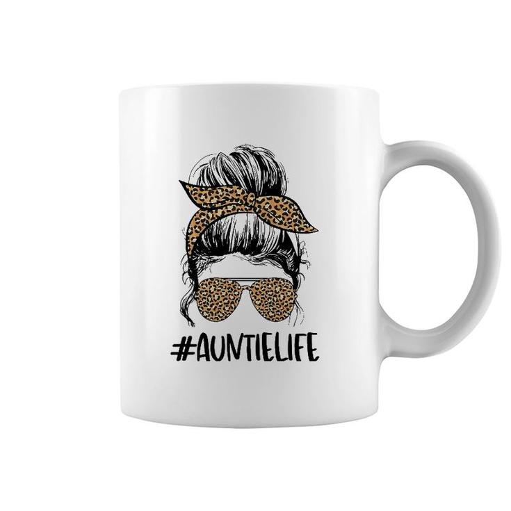 Leopard Auntie Life Messy Bun, Gifts For Aunt Mothers Day Coffee Mug