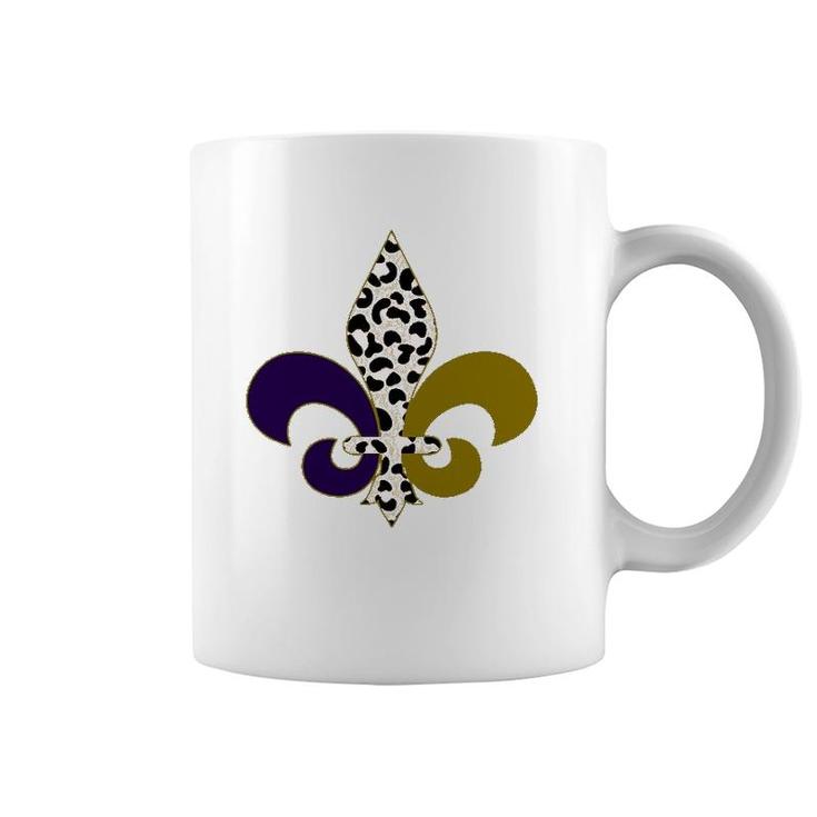 Leopard Purple & Gold Mardi Gras Fleur De Lys Symbol Coffee Mug