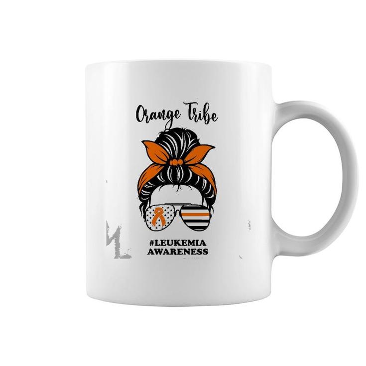 Leukemia Awareness Orange Tribe Ribbon Messy Bun Support Coffee Mug