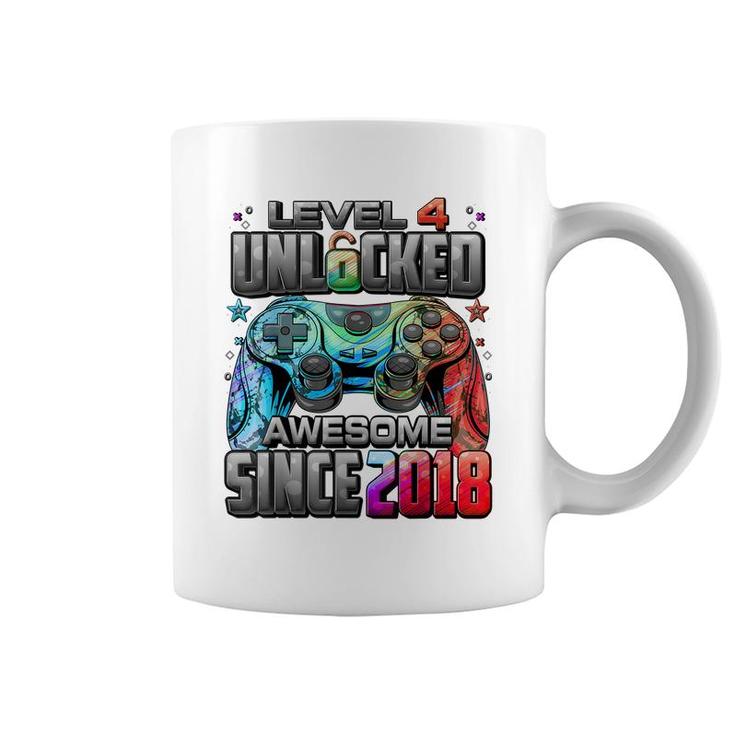 Level 4 Unlocked Awesome Since 2018 4Th Birthday Gaming  Coffee Mug