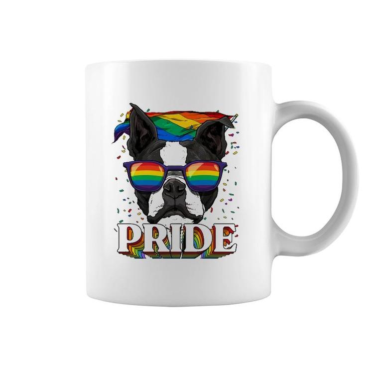 Lgbt Boston Terrier Gay Pride Lgbtq Rainbow Flag Sunglasses Coffee Mug