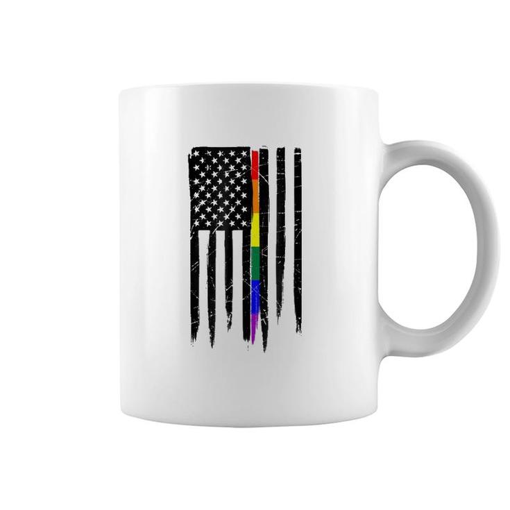 Lgbt Gay Pride Thin Line American Flag Coffee Mug