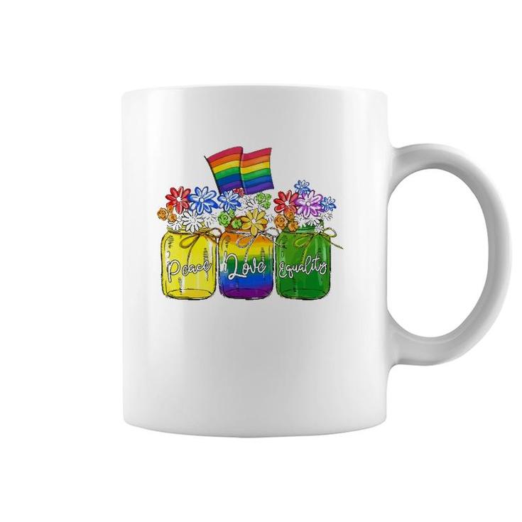 Lgbt Peace Love Equality , Rainbow Floral Lgbt Flag Coffee Mug