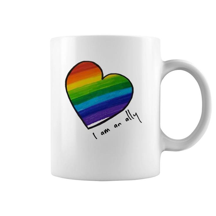 Lgbtq I Am An Ally Rainbow Heart Coffee Mug