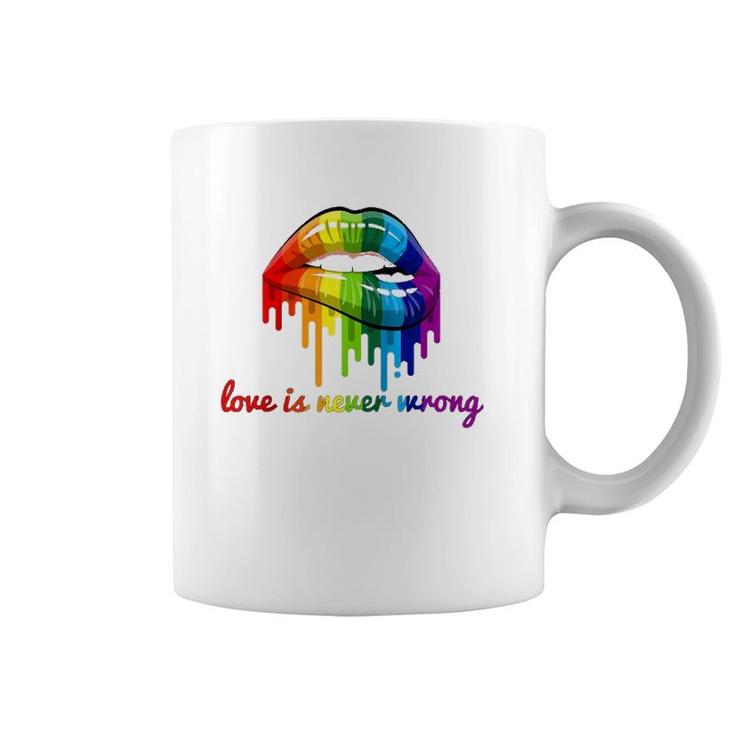 Love Is Never Wrong Lgbt Quote Gay Pride Rainbow Lips Gift Raglan Baseball Tee Coffee Mug