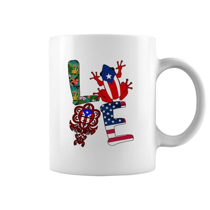 Love Puerto Rico Puerto Rican Flag Symbols Frog Atabey American Flag Floral Coffee Mug