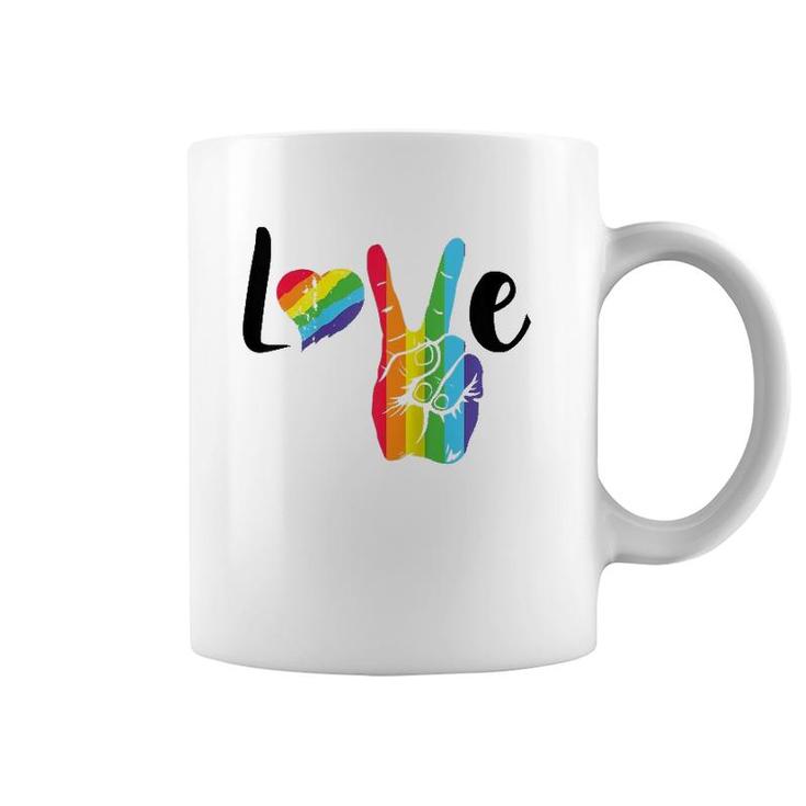 Love Rainbow Peace Sign ,Gay Pride Rainbow Heart Love Raglan Baseball Tee Coffee Mug