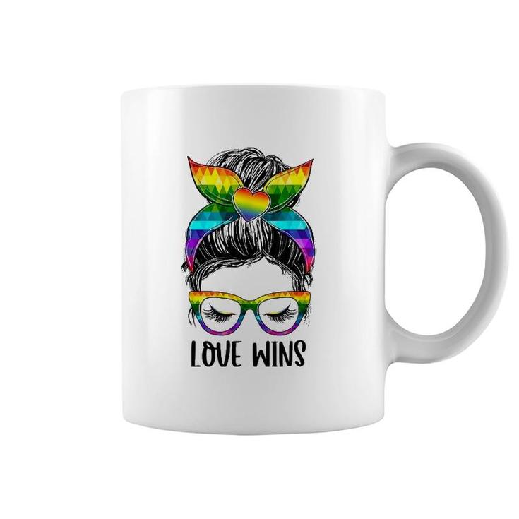 Love Wins Messy Bun Rainbow Lgbt Gay Pride Lgbt Awareness Coffee Mug
