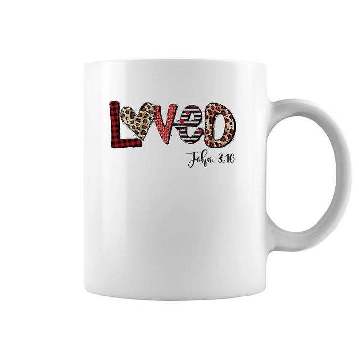Loved Jesus Christian Valentine's Day Buffalo Plaid Leopard Coffee Mug