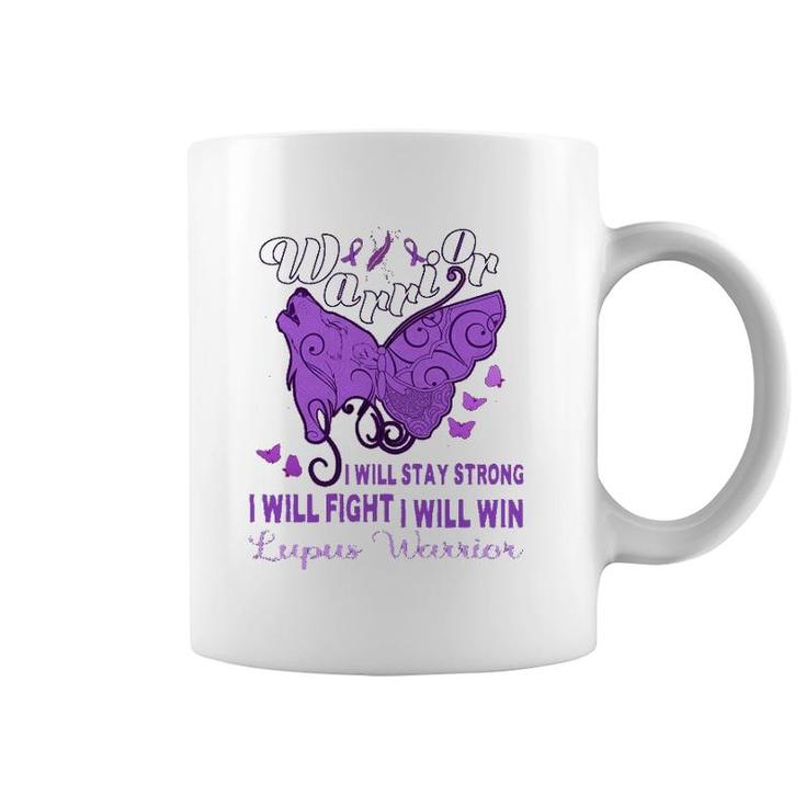 Lupus Awareness Warrior Purple Ribbon Butterfly Wolf Womens Coffee Mug