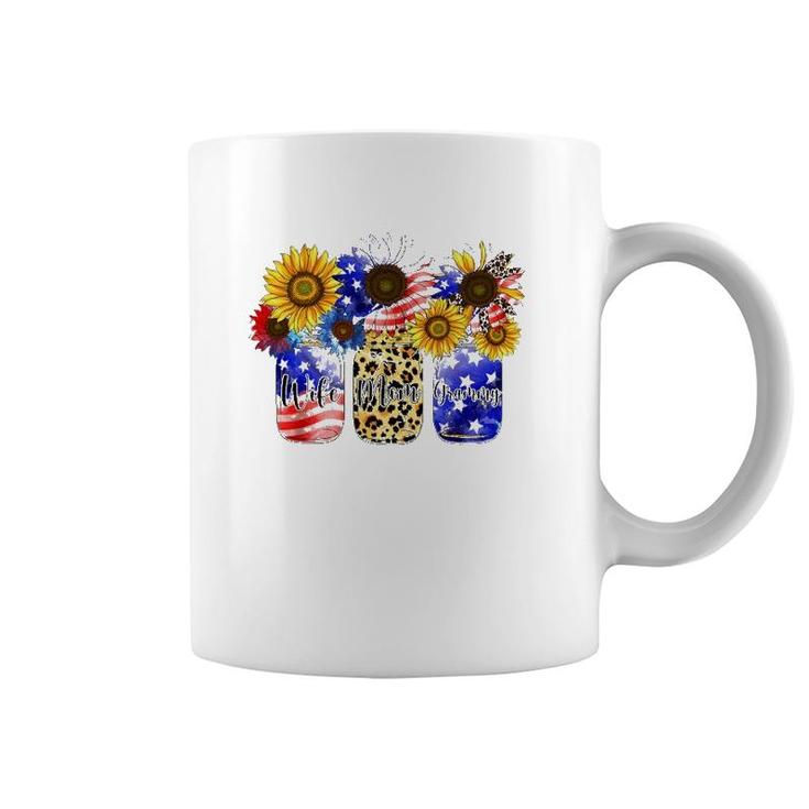 Mason Jars Flowers Wife Mom Grammy Usa Flag 4Th Of July Coffee Mug