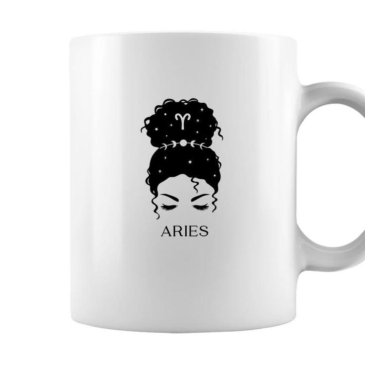 Messy Bun Zodiac Astrology Aries Girls Birthday Gift Coffee Mug