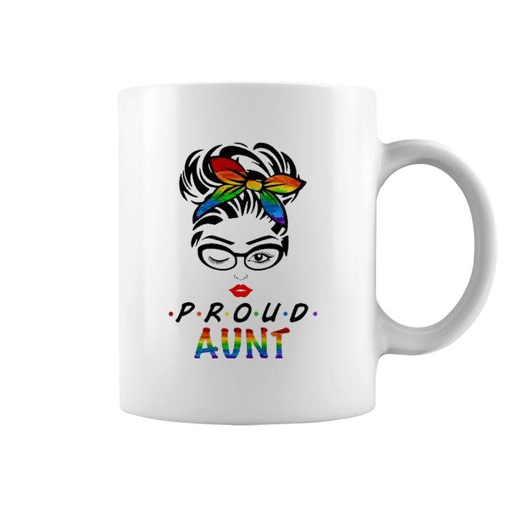 Messy Hair Bun Proud Aunt Lgbt Gay Pride Support Lgbtq Coffee Mug