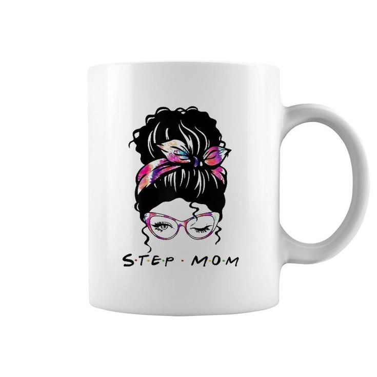 Messy Hair Bun Step Mom Life Wink Eye Tie Dye Mothers Day Coffee Mug