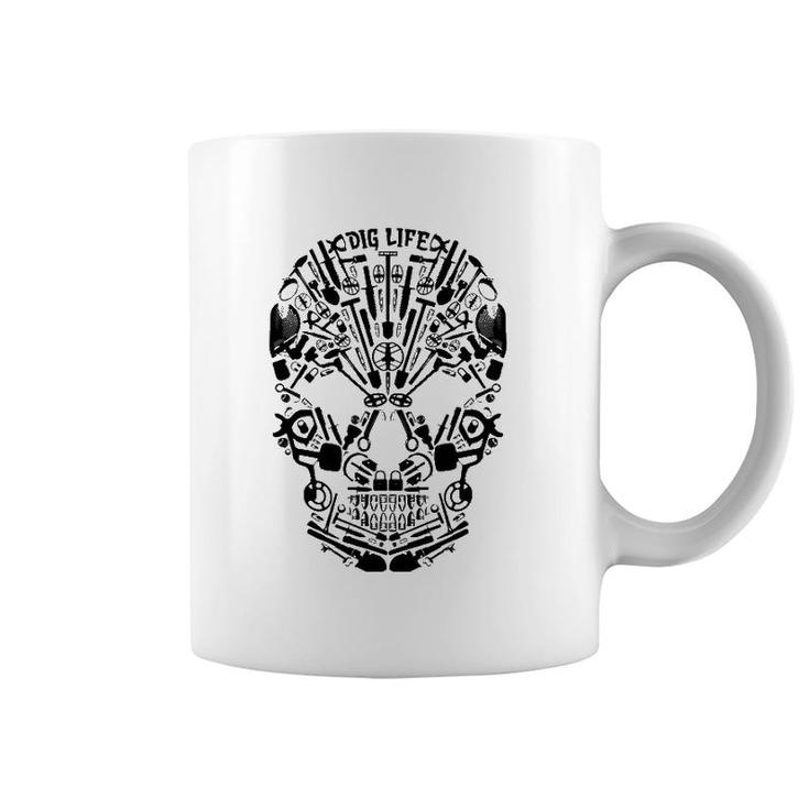Metal Detecting Skull Black Coffee Mug