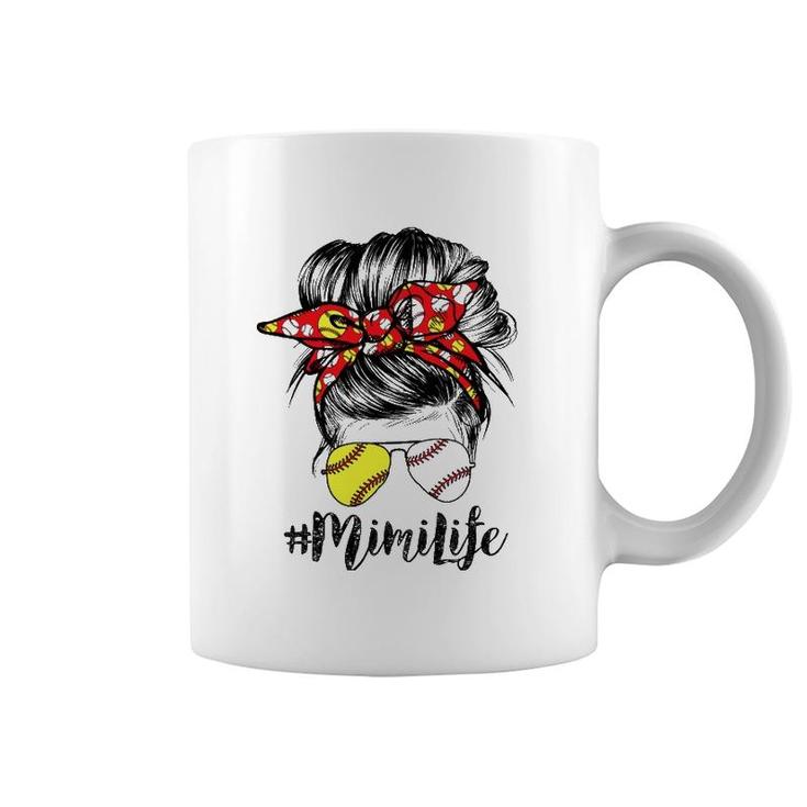 Mimi Life Messy Bun Hair Softball Baseball Mother's Day Coffee Mug
