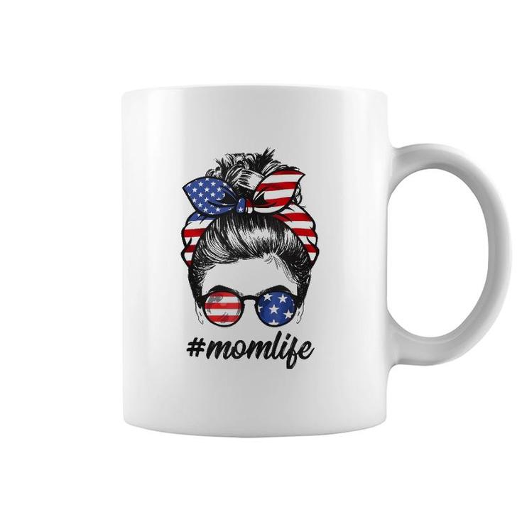 Mom Life Messy Bun America Flag Mother's Day 4Th Of July  Coffee Mug