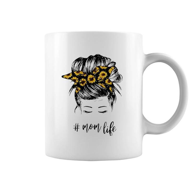 Mom Life Messy Hair Bun Sunflower Women Mother's Day Coffee Mug