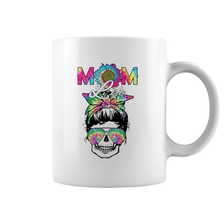 Mom Life Skull Messy Bun Tie Dye Bandana Mother's Day Mama Coffee Mug