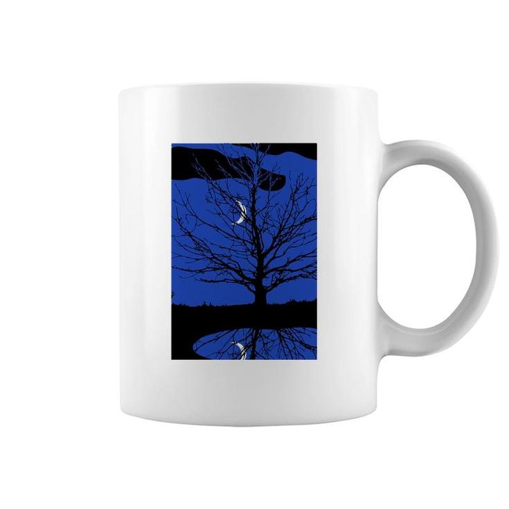 Moon With Tree Cobalt Blue And Black Coffee Mug