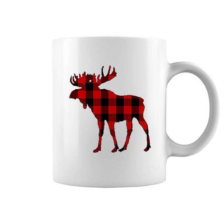 Moose Buffalo Red Plaid Gift Coffee Mug