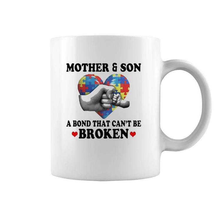Mother & Son A Bond That Can't Be Broken Autism Awareness Version Coffee Mug
