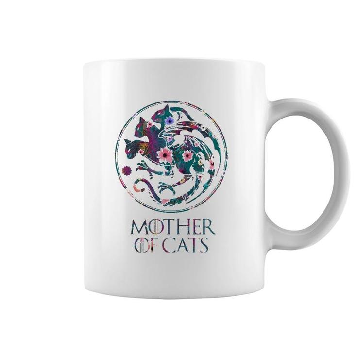 Mother Of Cats With Floral Art - Gift For Cat Lovers Coffee Mug