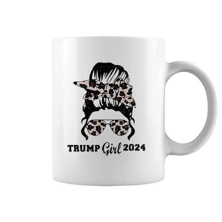 Mother's Day Trump Girl 2024 Leopard Shades Messy Bun Women Coffee Mug