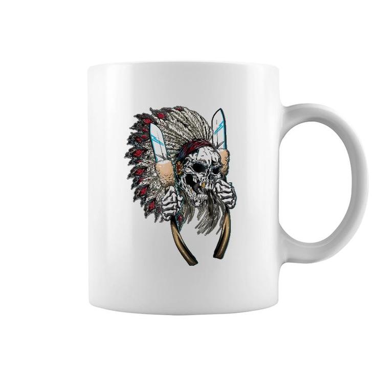 Native American Indian Headdress Skull Coffee Mug