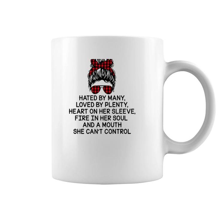 Nurse Hated By Many Loved By Plenty Heart On Her Sleeve Fire In Her Soul And A Mouth She Can’T Control Messy Bun Buffalo Plaid Bandana Coffee Mug