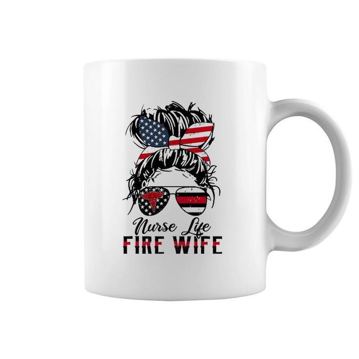 Nurse Life Fire Wife Firefighter's Wife Messy Bun Hair Coffee Mug