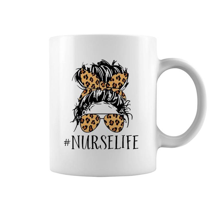 Nurse Life Messy Bun Leopard Coffee Mug