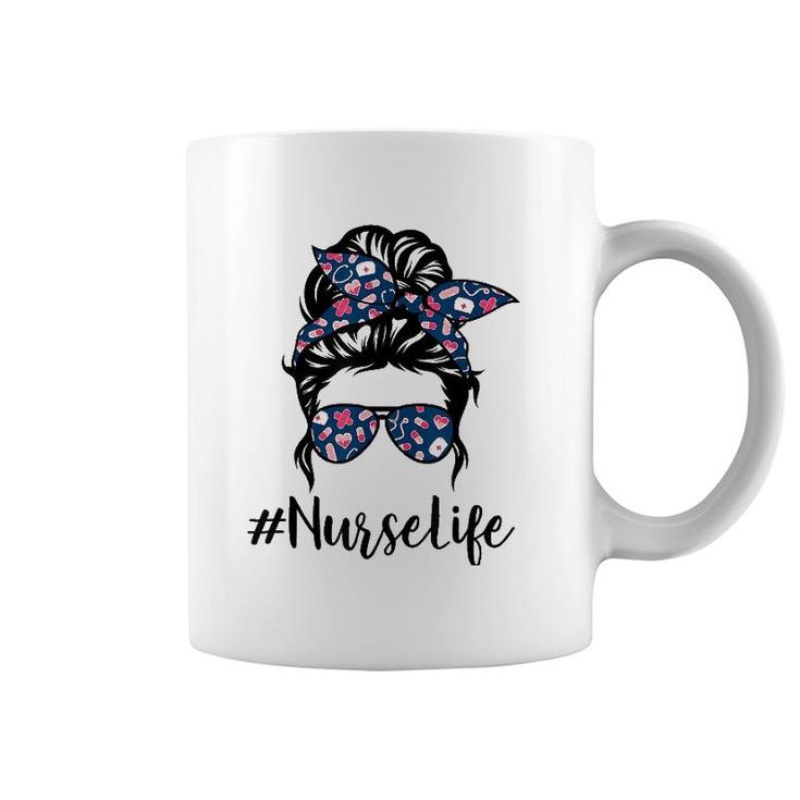 Nurse Messy Bun Life Hair Glasses Mother's Day Coffee Mug