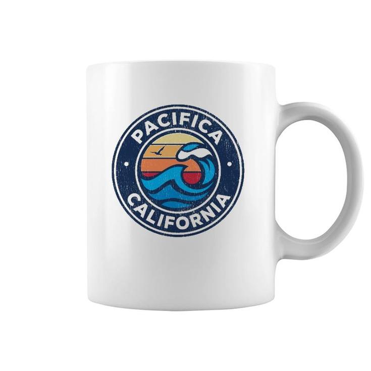 Pacifica California Ca Vintage Nautical Waves Design Coffee Mug